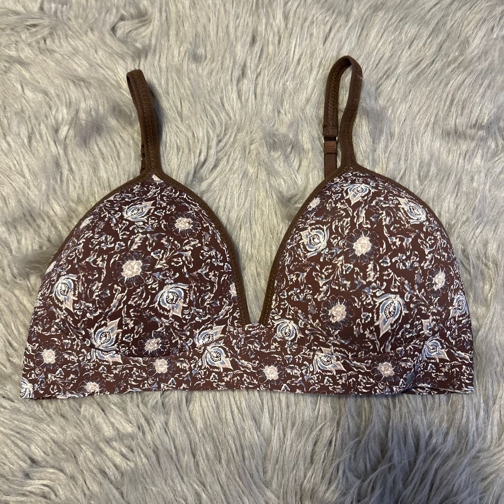 Lucky Brand Wirefree Lightly‎ Lined Bra Women's Size 36C Brown Floral Wireless